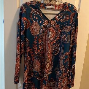 MISSLOOK Paisley Long Sleeve Top - Teal and Orange